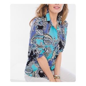 ★ NWT Chico's Bright Paisley No-Iron 3/4 sleeve Button-Down  - Multicolored ★
